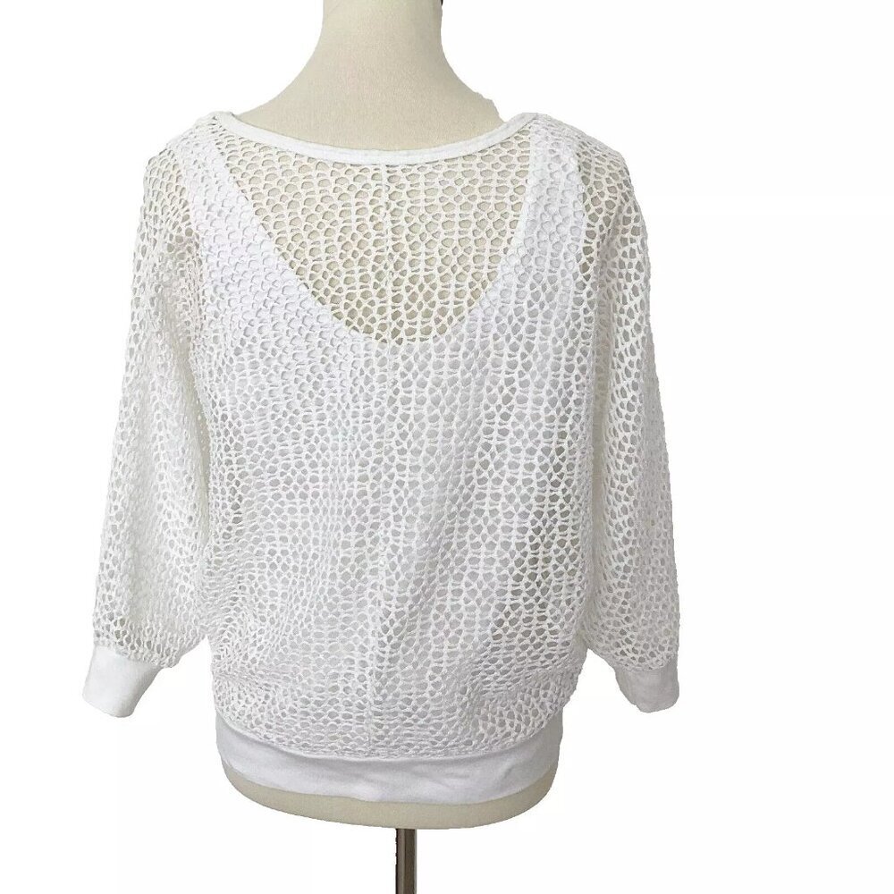 No Tag Open Weave White 3/4 Sleeve Top With Built-In Tank Size M - Picture 2 of 6